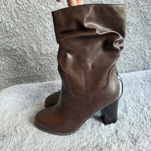 Brown Slouch Boots Heeled Ankle Booties Side Zip Closure Womens Size 8.5M‎